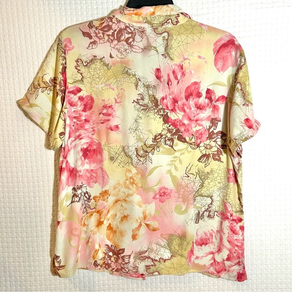 Caribbean Joe Silk Blend Floral Button Tropical Top Soft Womens L SLIM FIT - Picture 2 of 11